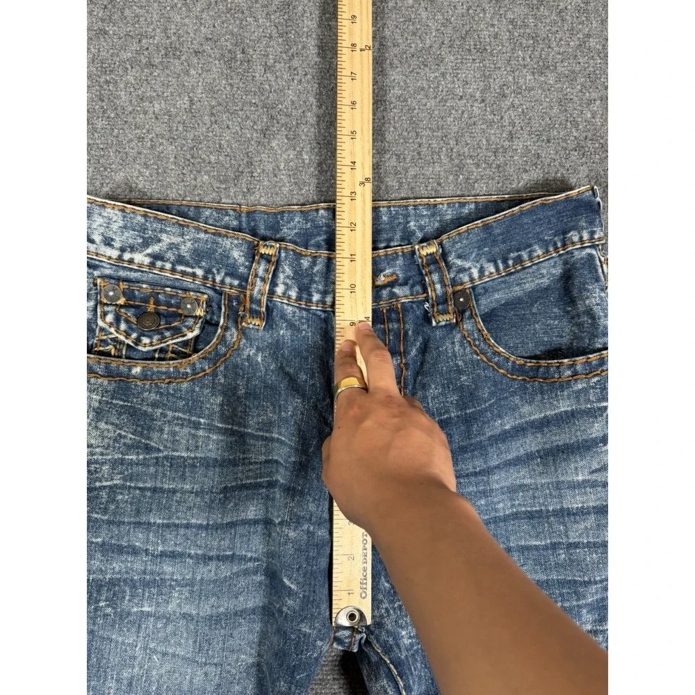 True Religion Ricky Straight Jeans Mens 34 Acid Wash Distressed Flap Pocket USA
